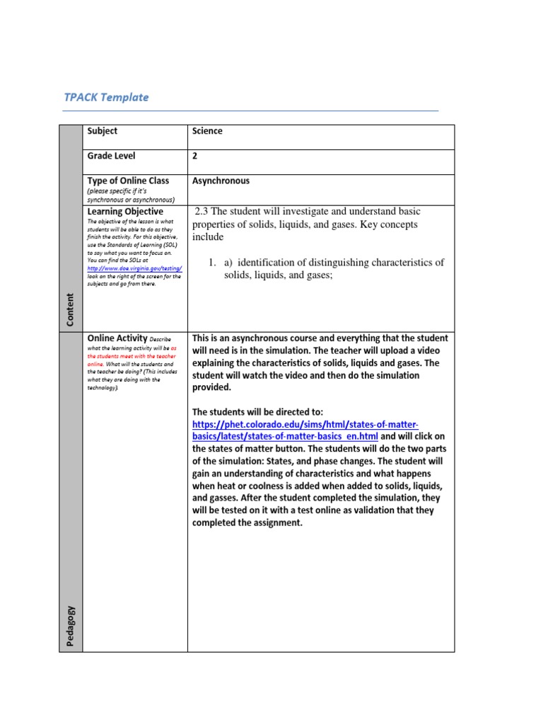 Asynchronous Science Lesson Plan for 2nd Grade | PDF | Simulation ...