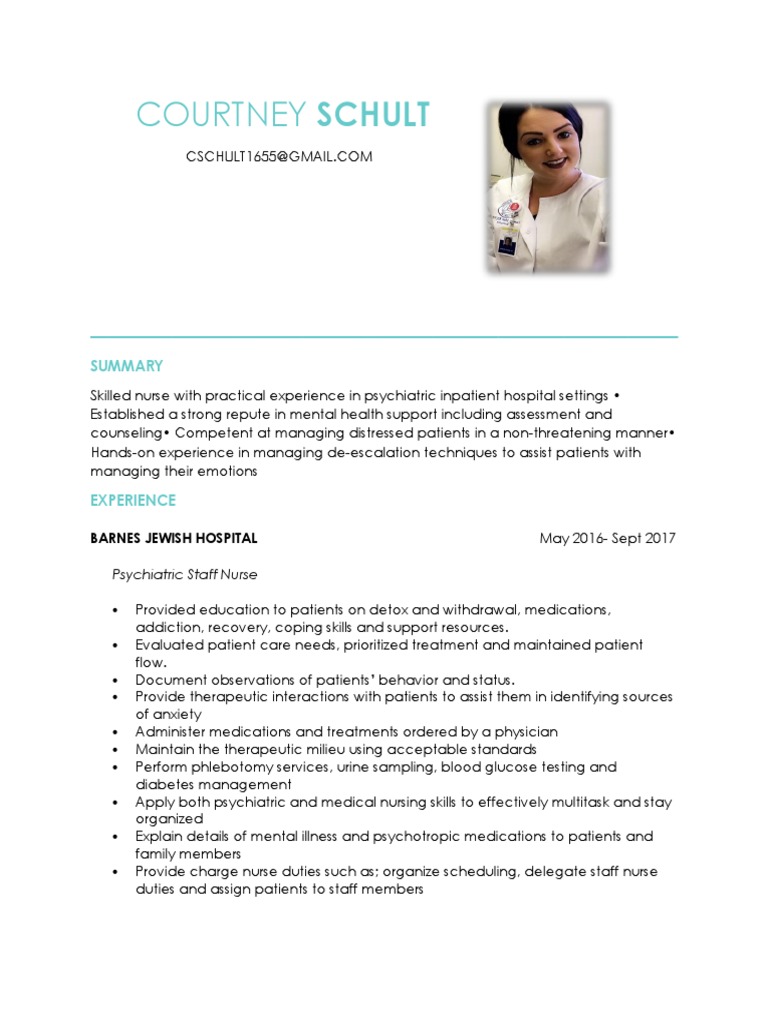 Cv Courtney Psychiatric And Mental Health Nursing Nursing