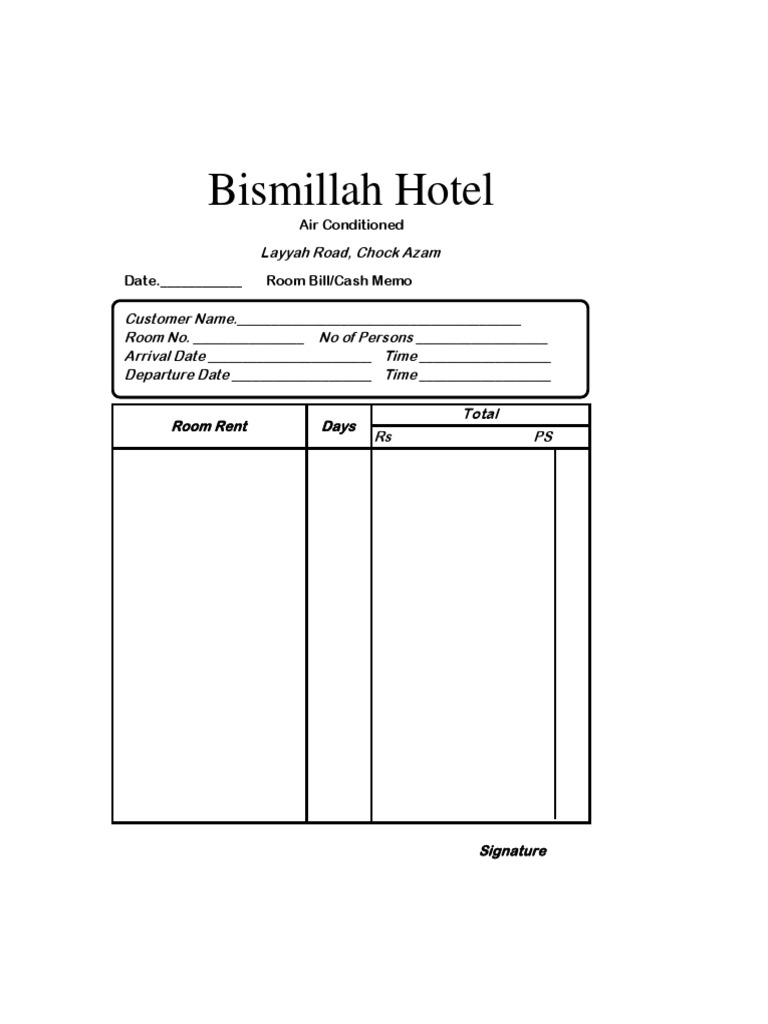 Hotel Room Bill Template | PDF
