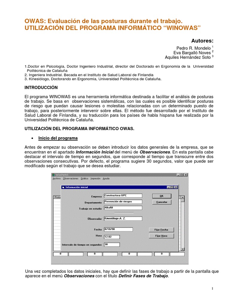 Análisis de Posturas Laborales con WINOWAS | PDF | Programa de ...