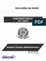 Idecan 2014 Agu Analista Tecnico Administrativo Prova