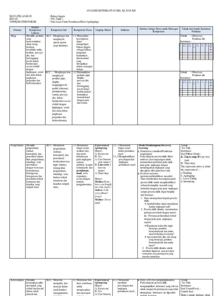 Analisis Instruksional Bahasa Inggris VII | PDF