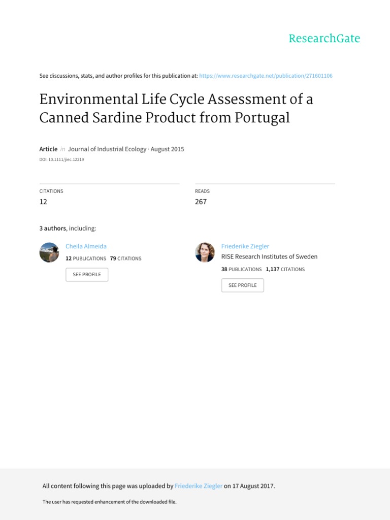 Environmental Life Cycle Assessment of A Canned Sardine Product From ...