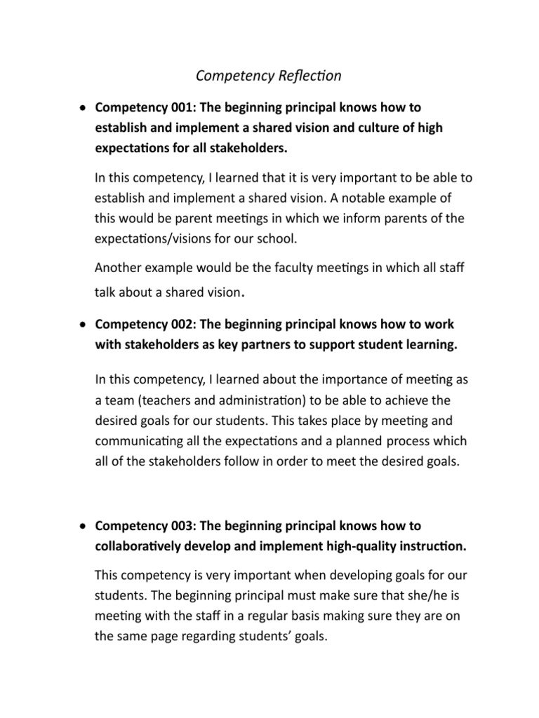 Competency Reflection | PDF | Competence (Human Resources) | Goal