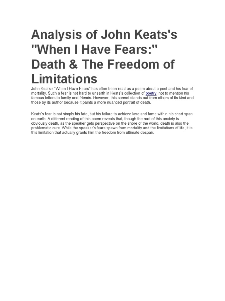 When I Have Fears PDF John Keats Poetry