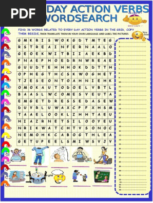 Every Day Action Verbs Wordsearch Wordsearches 7 Word Search Linguistics