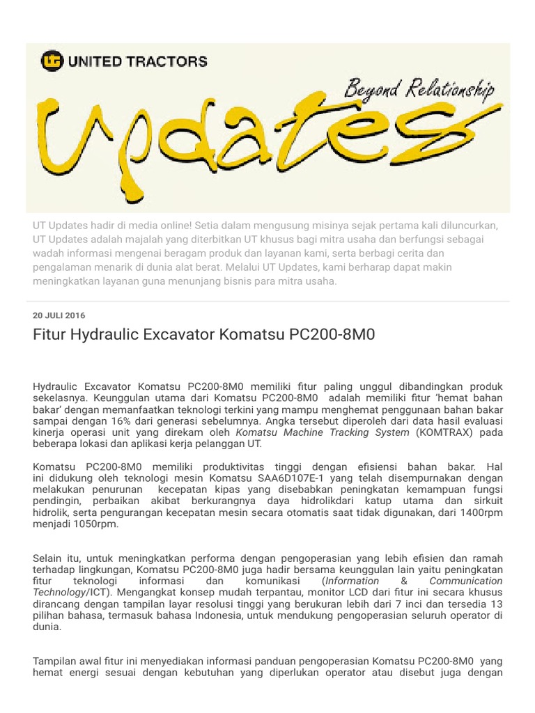 Arti Kode I Fitur Hydraulic Excavator Komatsu Pc200 8m0 Pdf