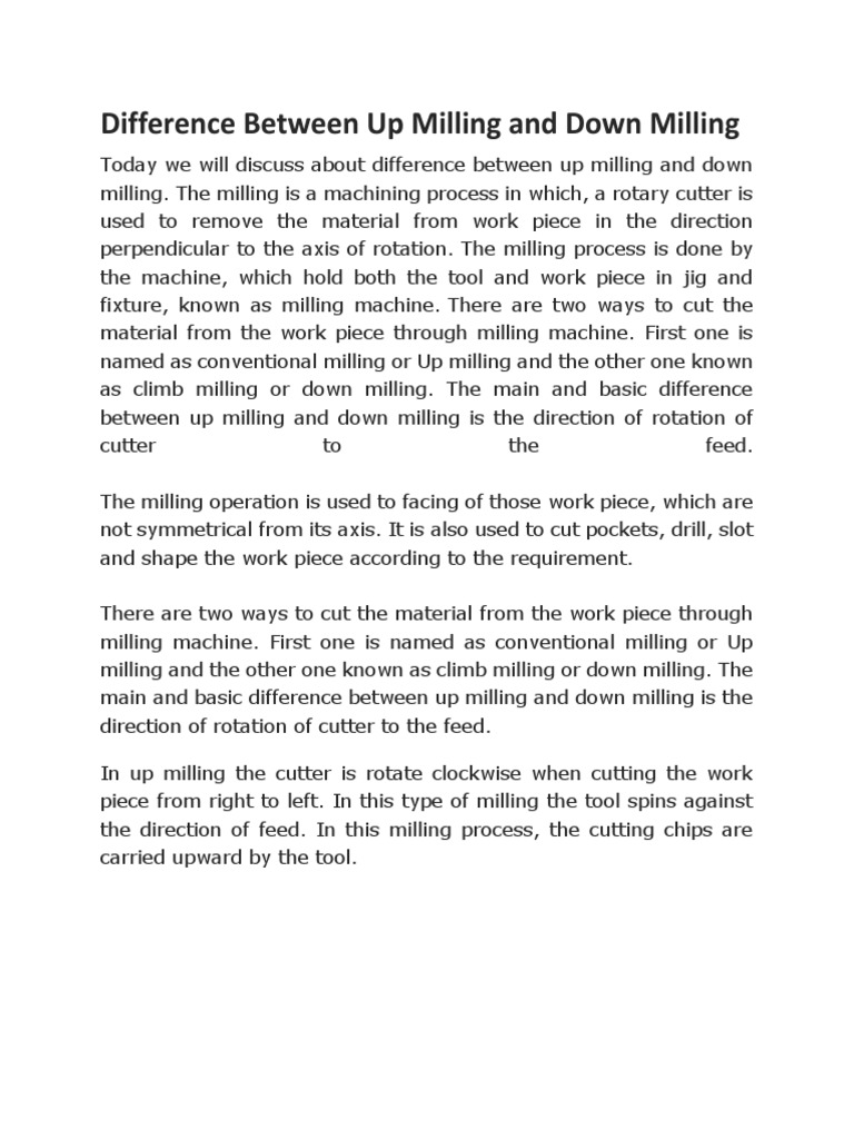 Difference Between Up Milling and Down Milling PDF Metals