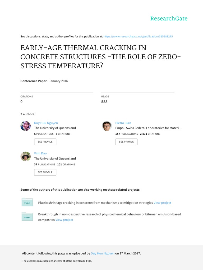 Early-Age Thermal Cracking in Concrete Structures - The Role of Zero ...