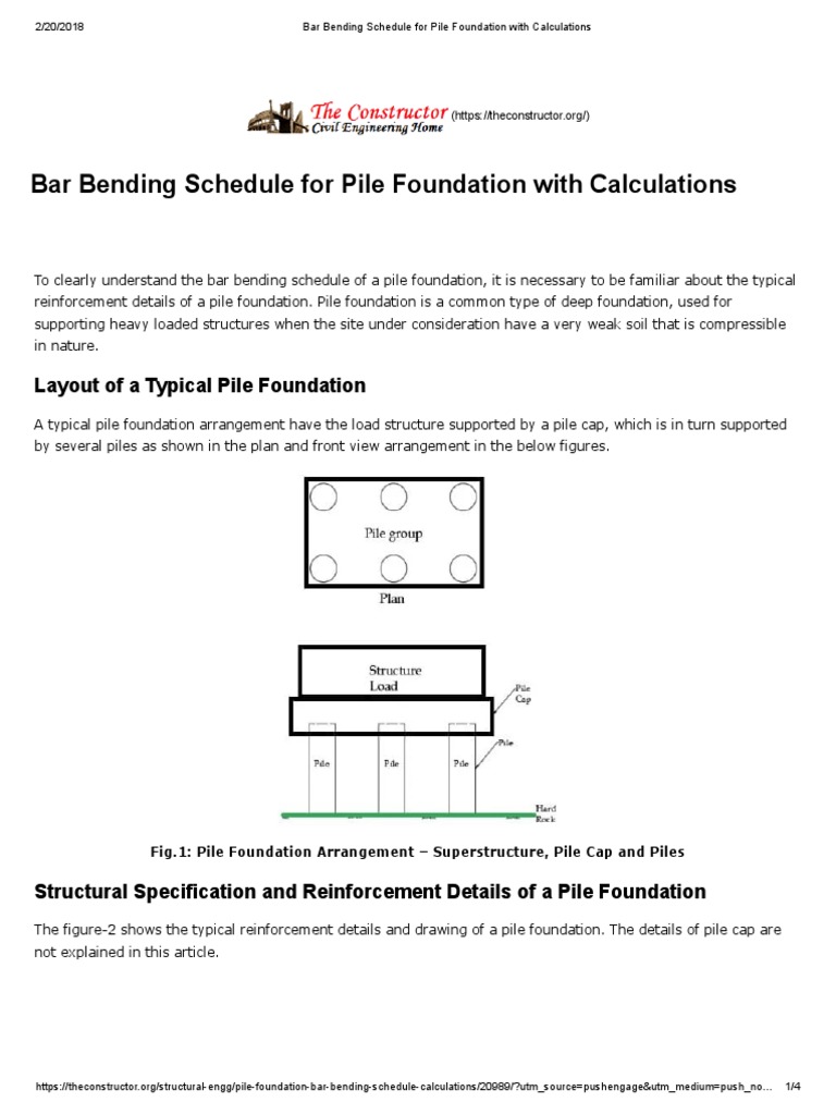 Bar Bending Schedule For Pile Foundation With Calculations PDF Deep