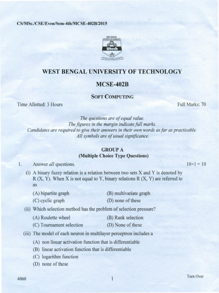 Soft Computing Exam Paper 2015 | PDF | Fuzzy Logic | Artificial Neural ...