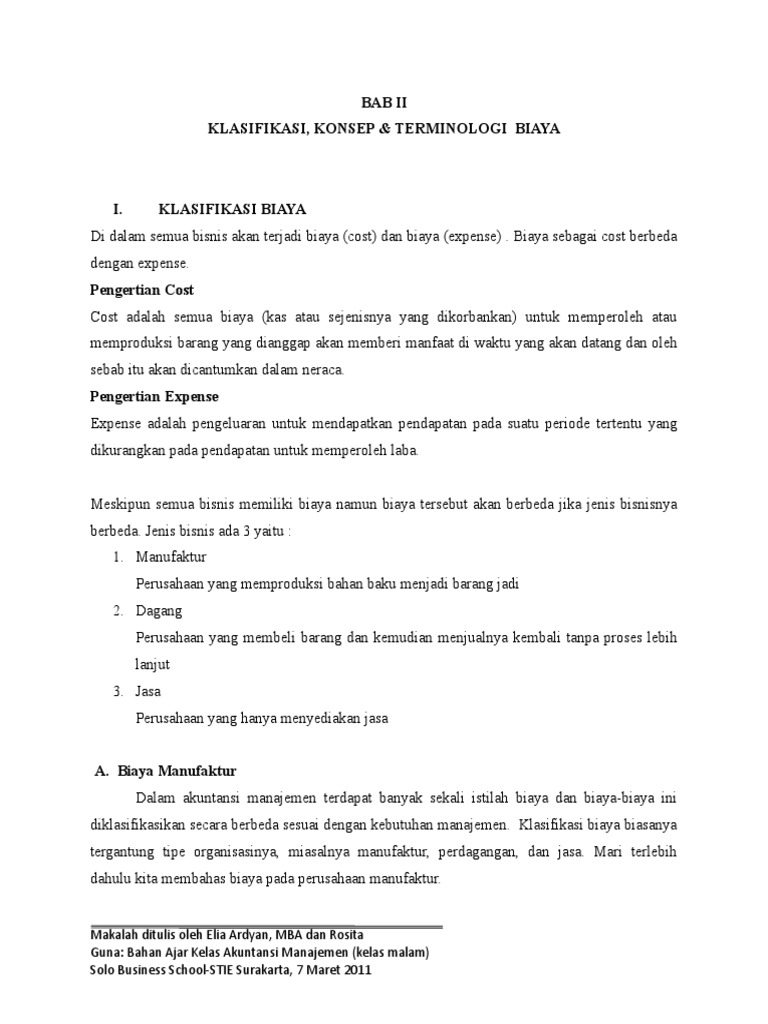Tugas Makalah Bab 2 Konsep Terminologi Dan Klasifikasi Biaya Doc
