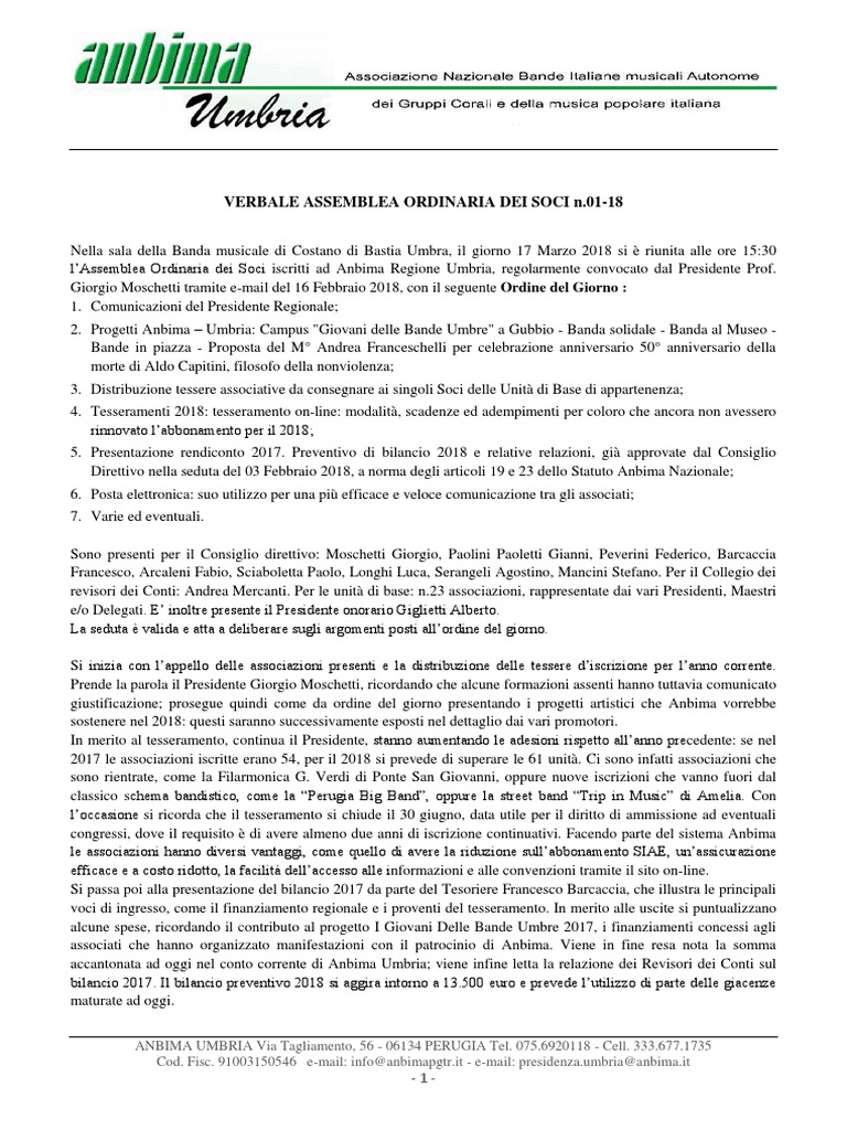 VERBALE Assemblea Soci n.01 Del 20180317