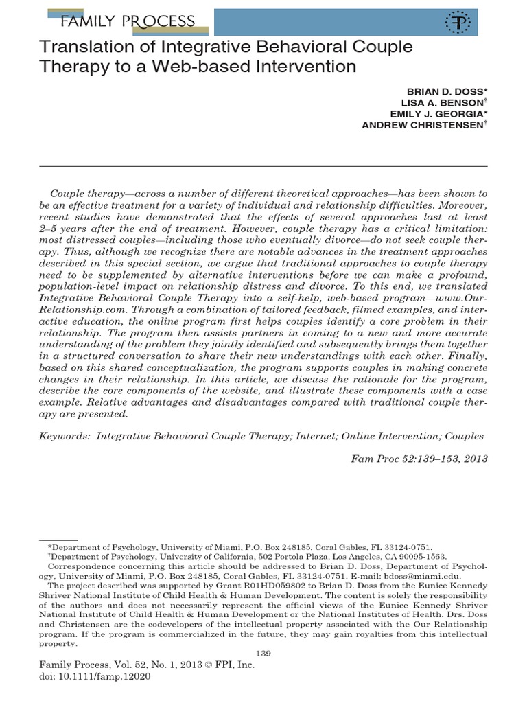 Translation of Integrative Behavioral Couple Therapy To A Web-Based ...