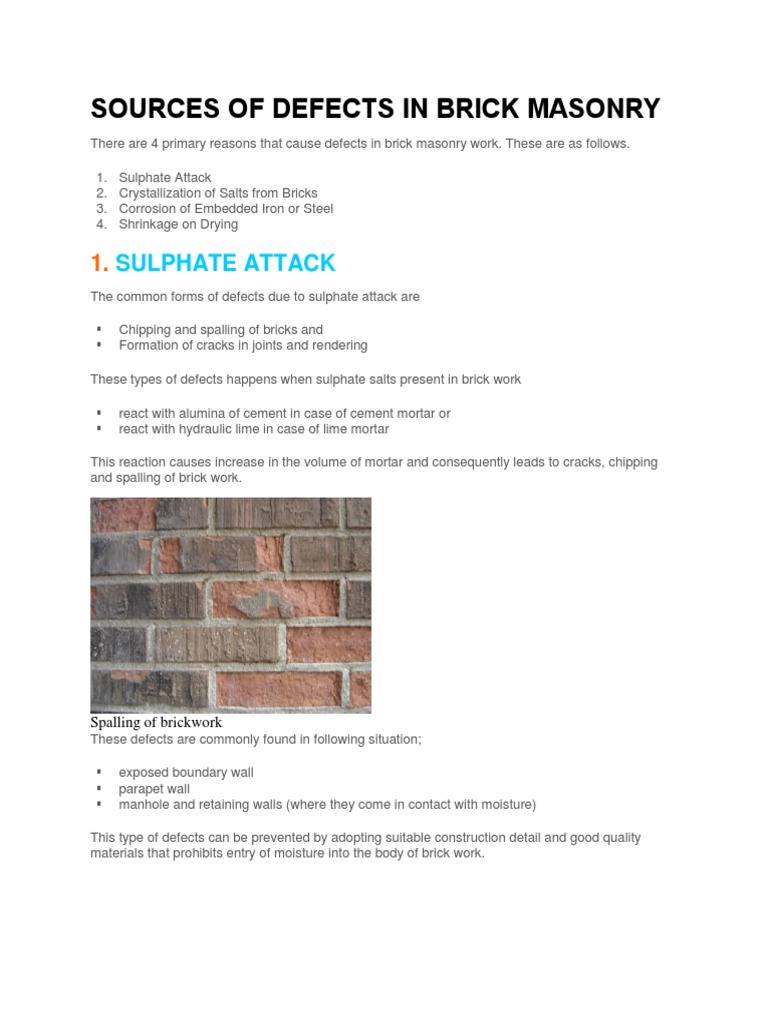Defects in Brick Masonry Explained | PDF | Mortar (Masonry) | Brick