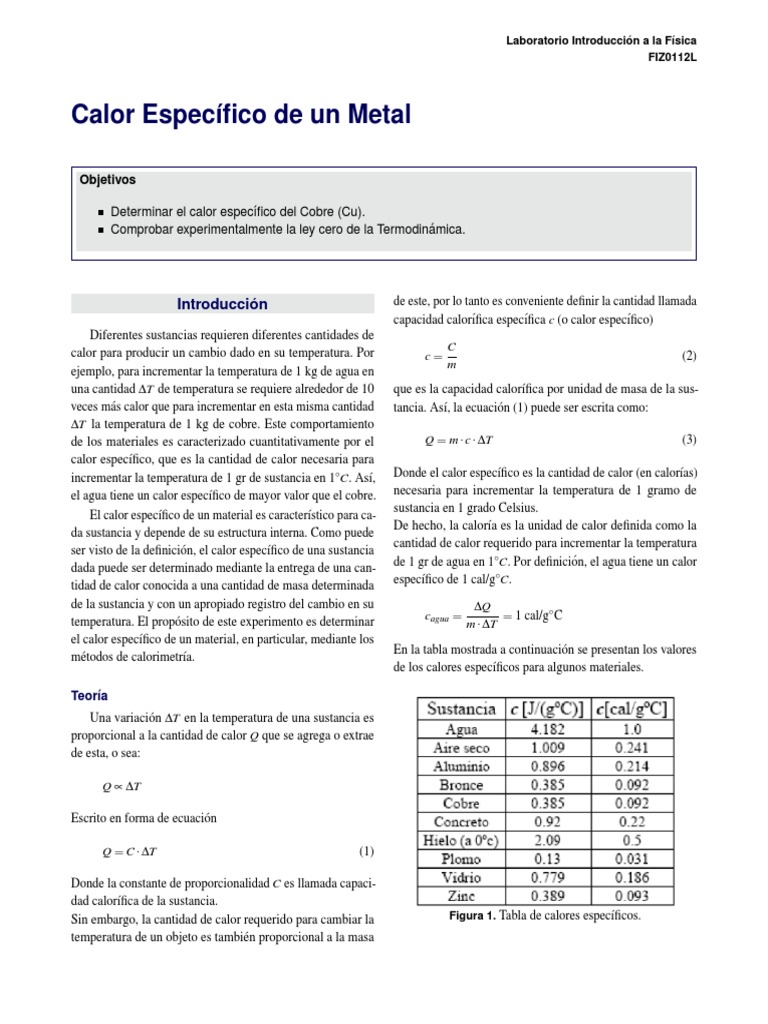 Calor Específico del Cobre en Laboratorio | PDF | Calor | Capacidad ...