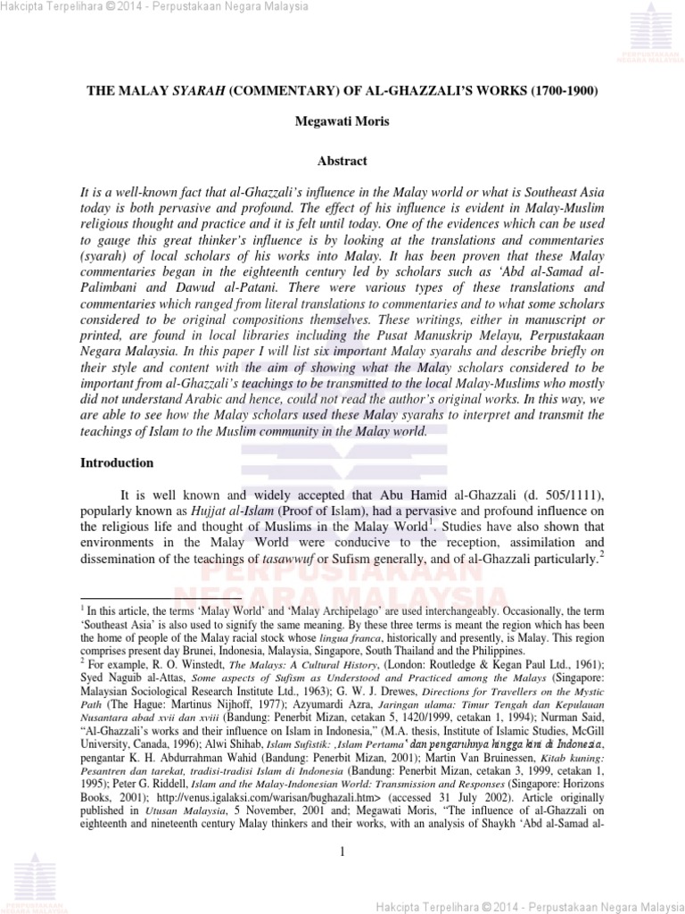 The Malay Syarah Commentary Of Al Ghazali S Works Pdf Sufism Allah