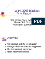 August 14, 2003 Blackout Final Report: U.S.-Canada Power System Outage Task Force Final Report Summary
