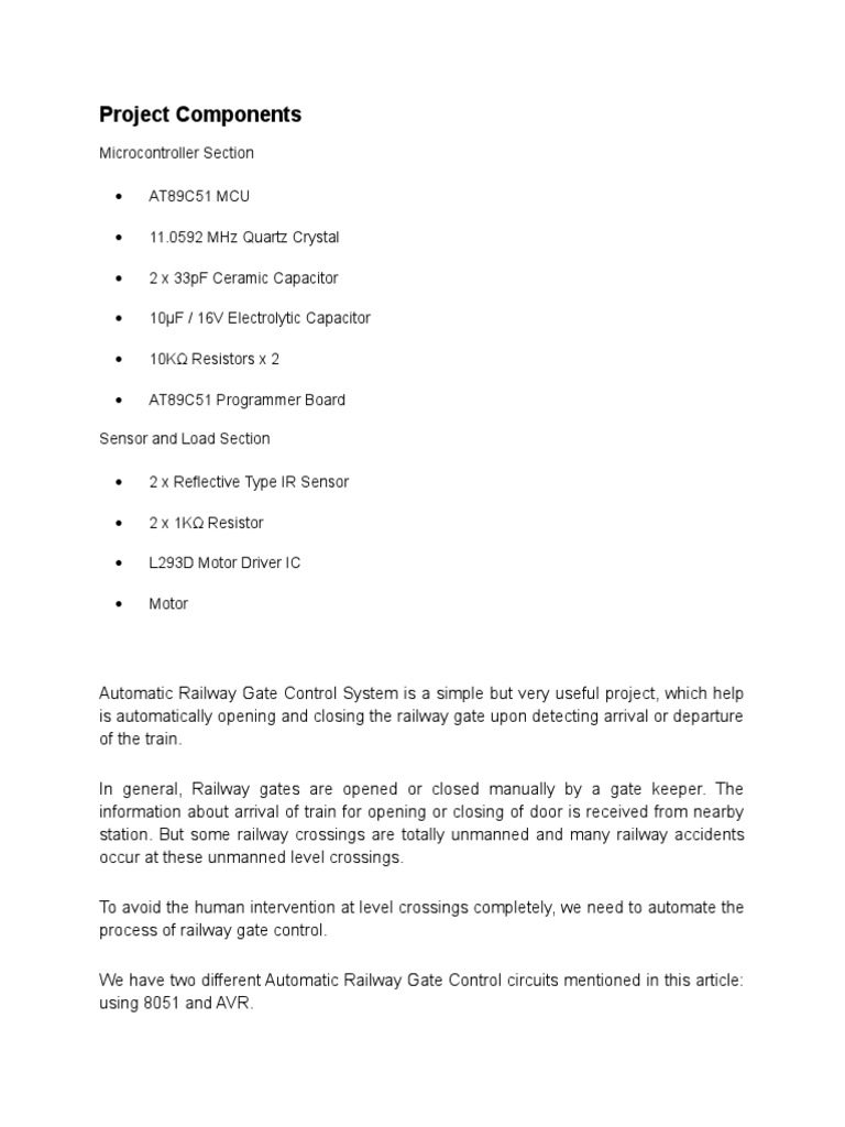 Automatic Railway Gate Control System | PDF | Electronic Oscillator ...