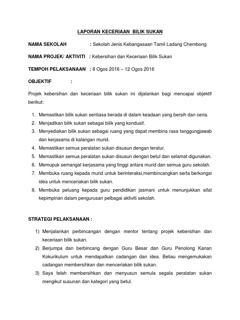 Laporan Bilik Sukan Pdf