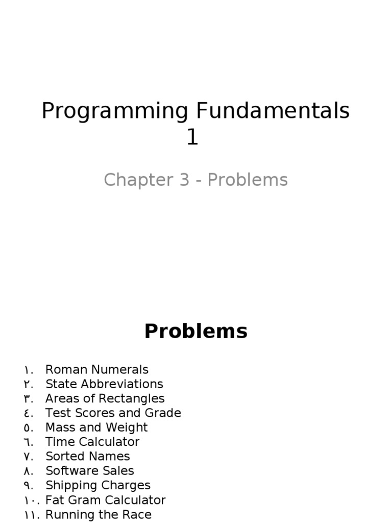 Programming Fundamentals 1: Chapter 3 - Problems | PDF | Weight | Calorie
