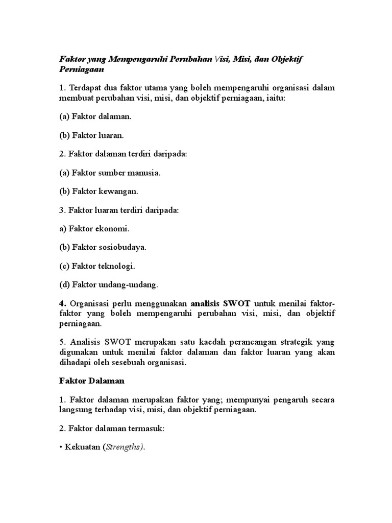 Faktor Yang Mempengaruhi Perubahan Visi Misi & Objektif Bab 3  PDF