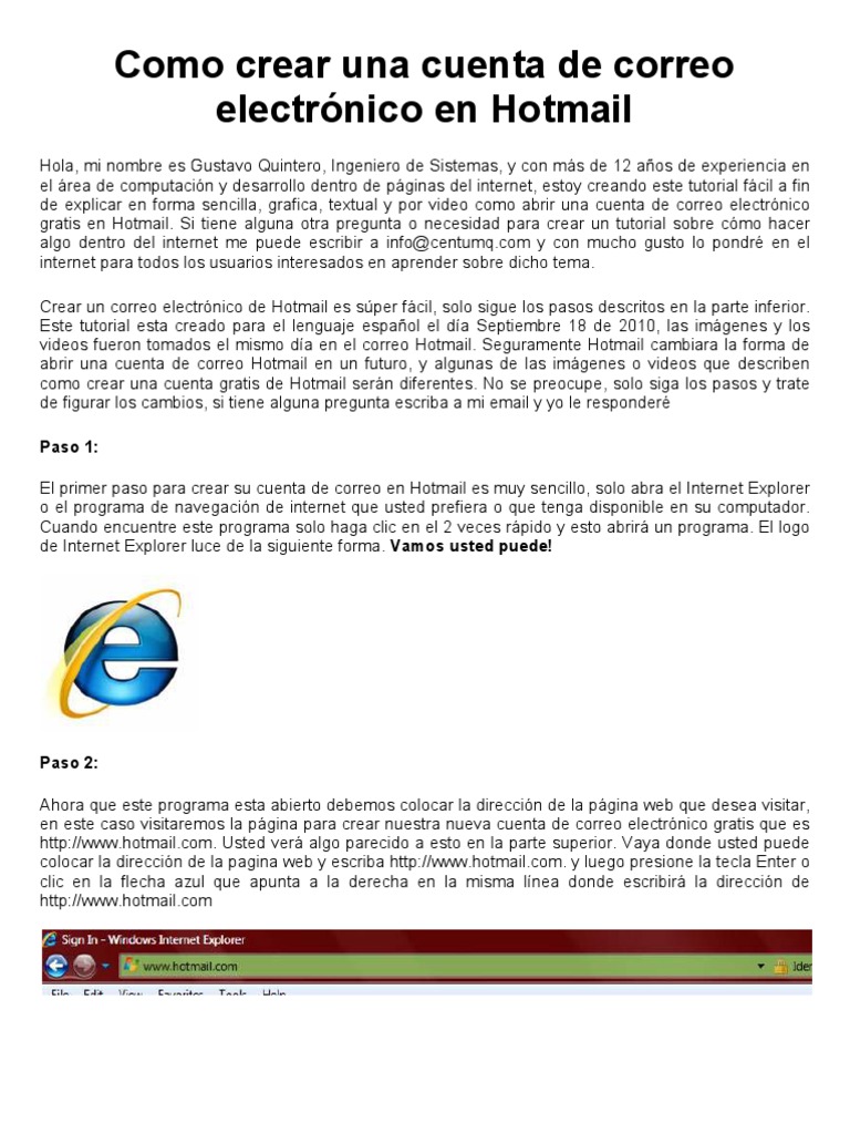 Crear cuenta gratis en Hotmail | PDF | Msn | Contraseña