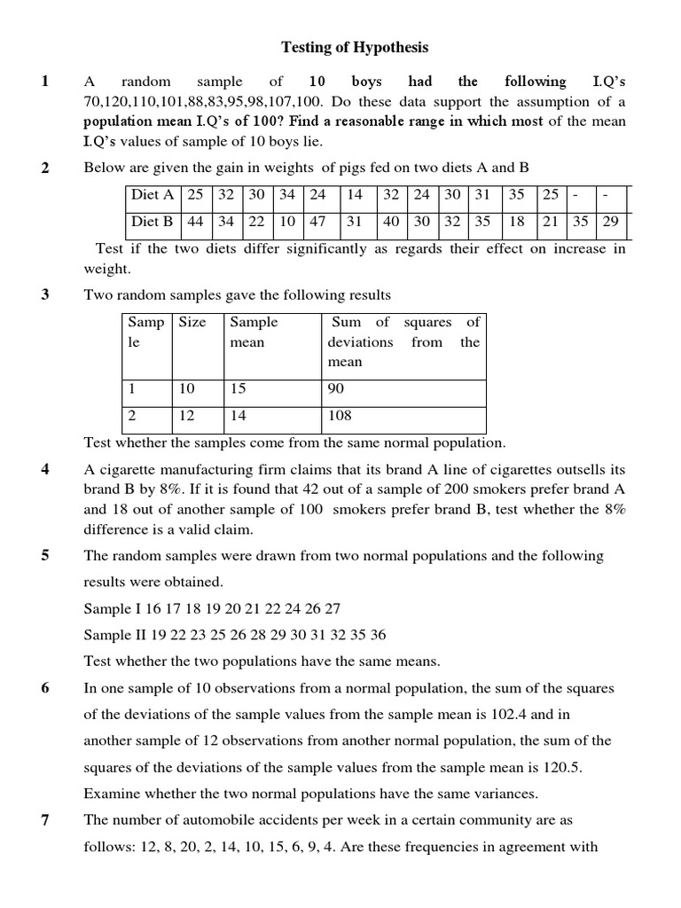 Statistical Hypothesis Testing Examples | PDF | Mean | Intelligence ...