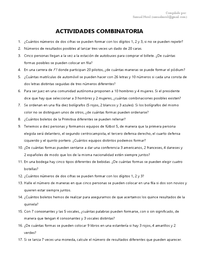 Actividades Combinatoria | PDF | Jugando a las cartas | Placa de ...