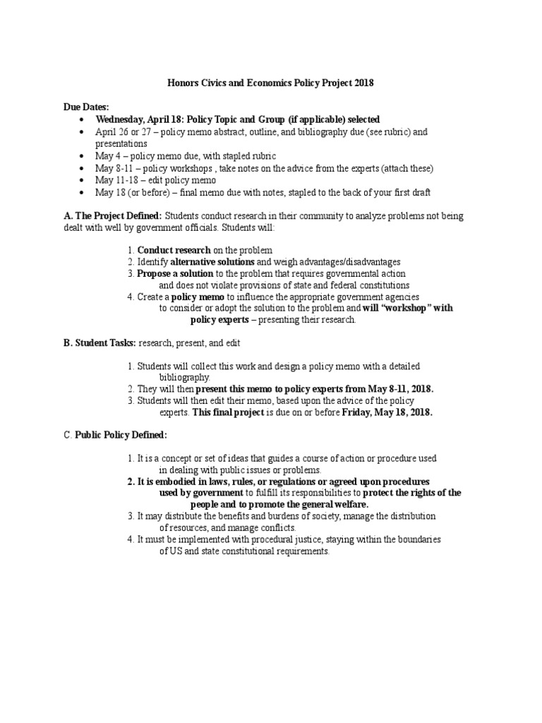 Policy Memo Project 2018 | PDF | Memorandum | Policy