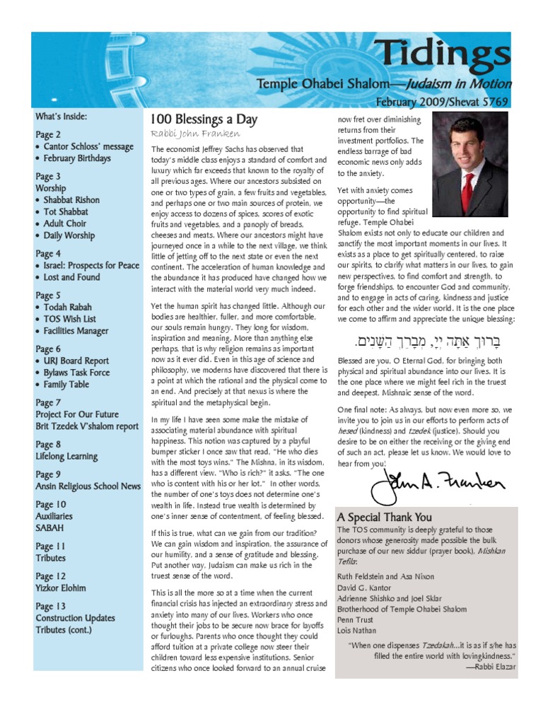 February 2009 Tidings Newsletter, Temple Ohabei Shalom | PDF ...