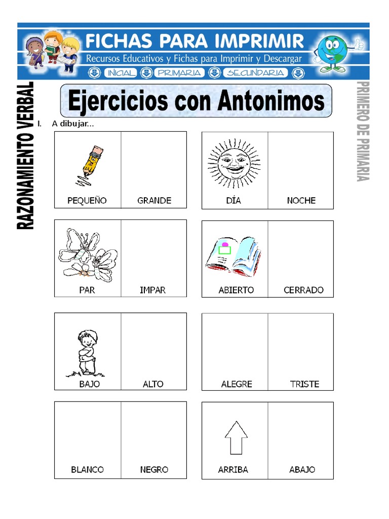 Antonimos En Espanol Para Ninos Ficha De Ejercicios Con Ant nimos