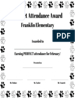 perfect attendance award - february