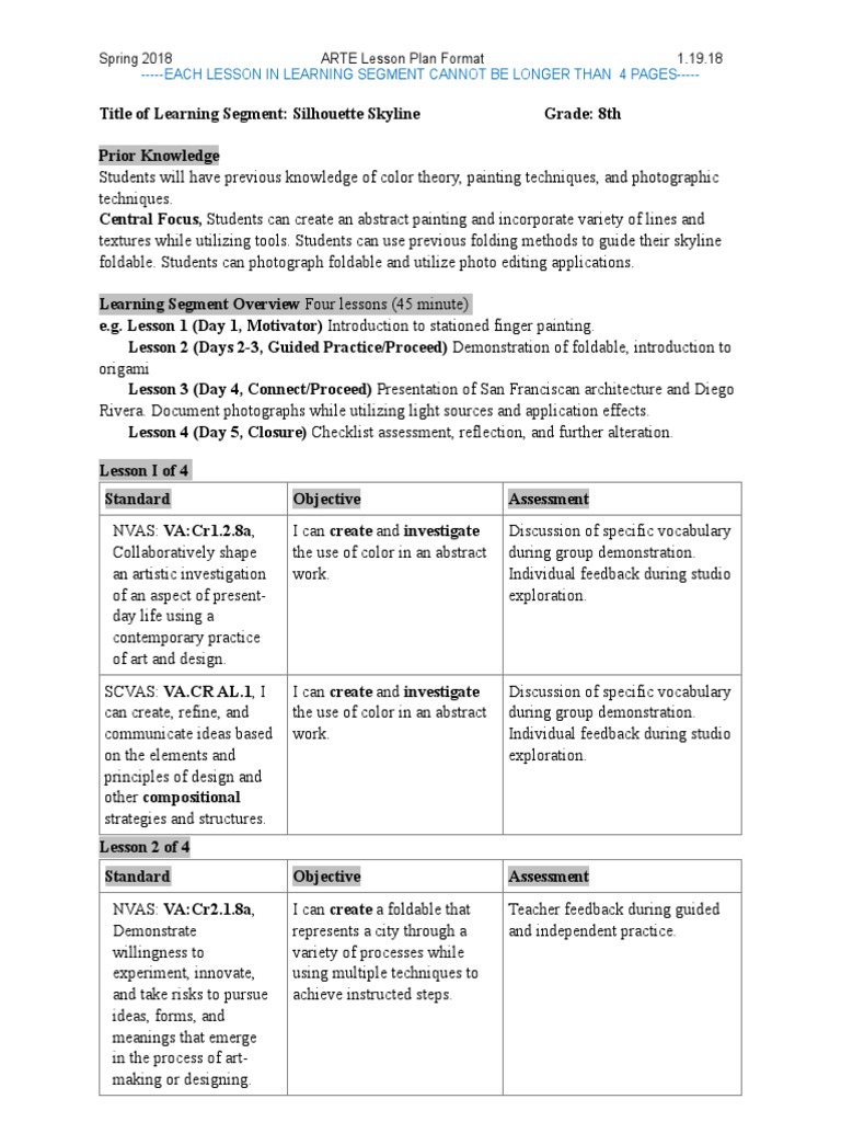 Arte Lp Silhouette Skyline Educational Assessment Lesson Plan