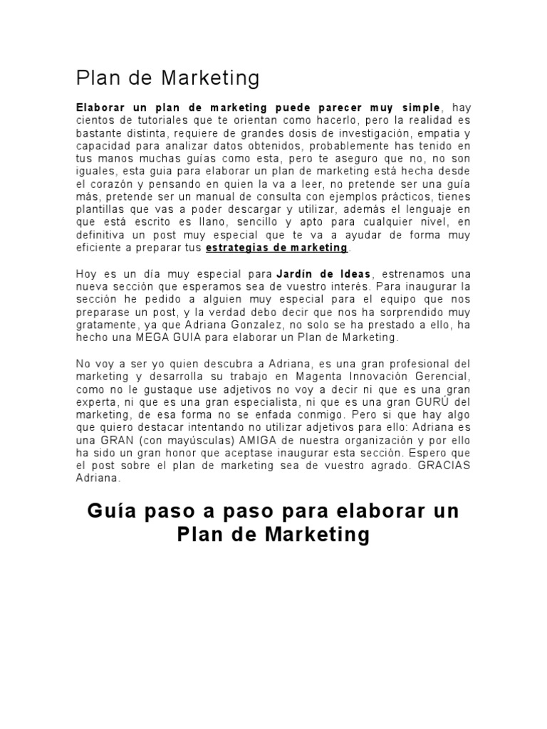 Elaboracion de Un Plan de Marketing | PDF | Análisis FODA | Marketing