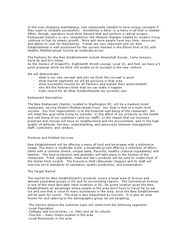 Restaurant concept proposal sample picture