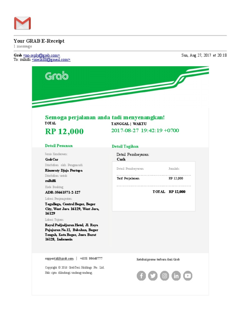 Gmail Your GRAB EReceipt PDF