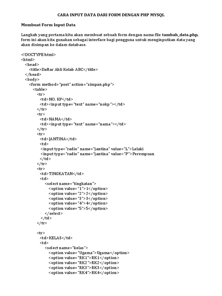 Cara Input Data Dari Form Dengan PHP Mysql | PDF | Metode & Bahan Ajar ...