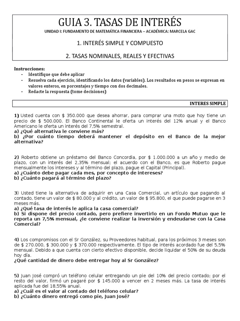 Guia 3 - 2018 | PDF | Interés | Tasas de interés