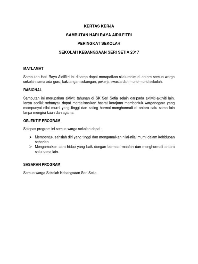 Kertas Kerja Sambutan Hari Raya Pdf