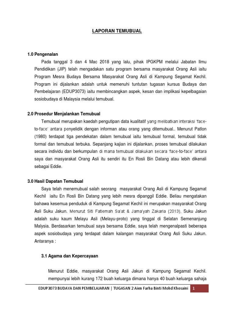 Laporan Temubual Orang Asli Pdf