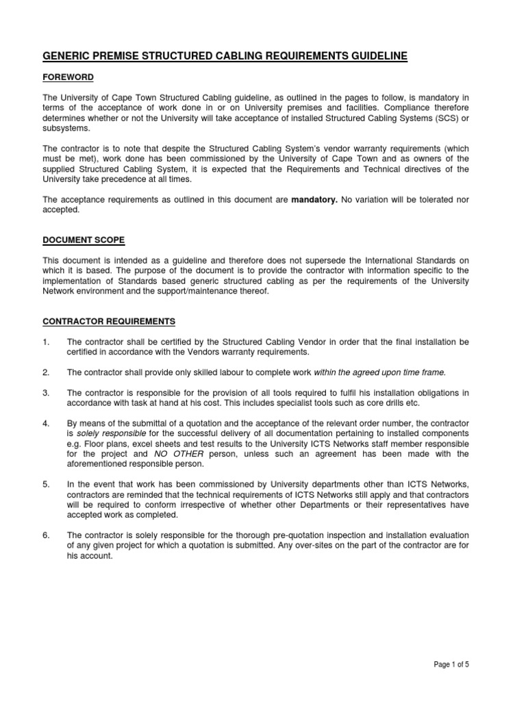 UCT Structured Cabling Requirements Guide | PDF