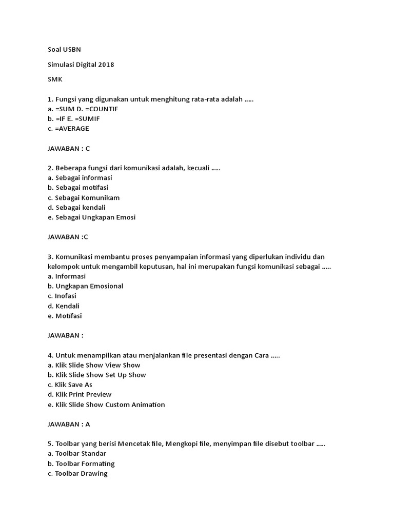 Latihan Soal Usbn Simulasi Digital