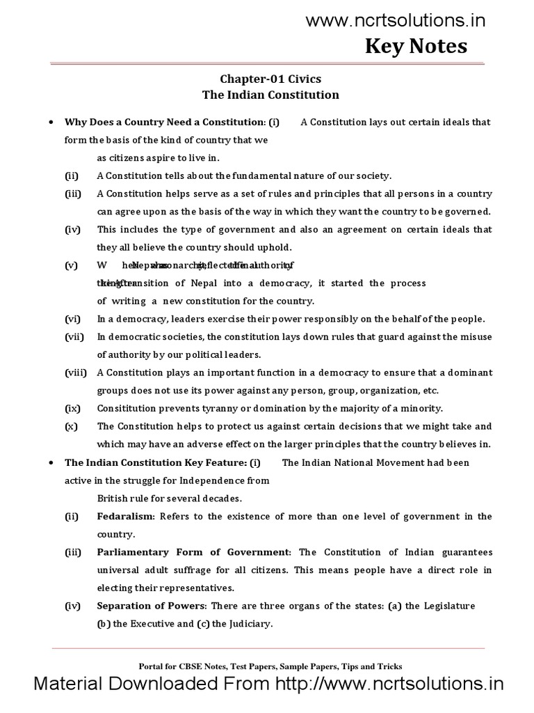 Chapter-01 Civics The Indian Constitution: Portal For CBSE Notes, Test ...