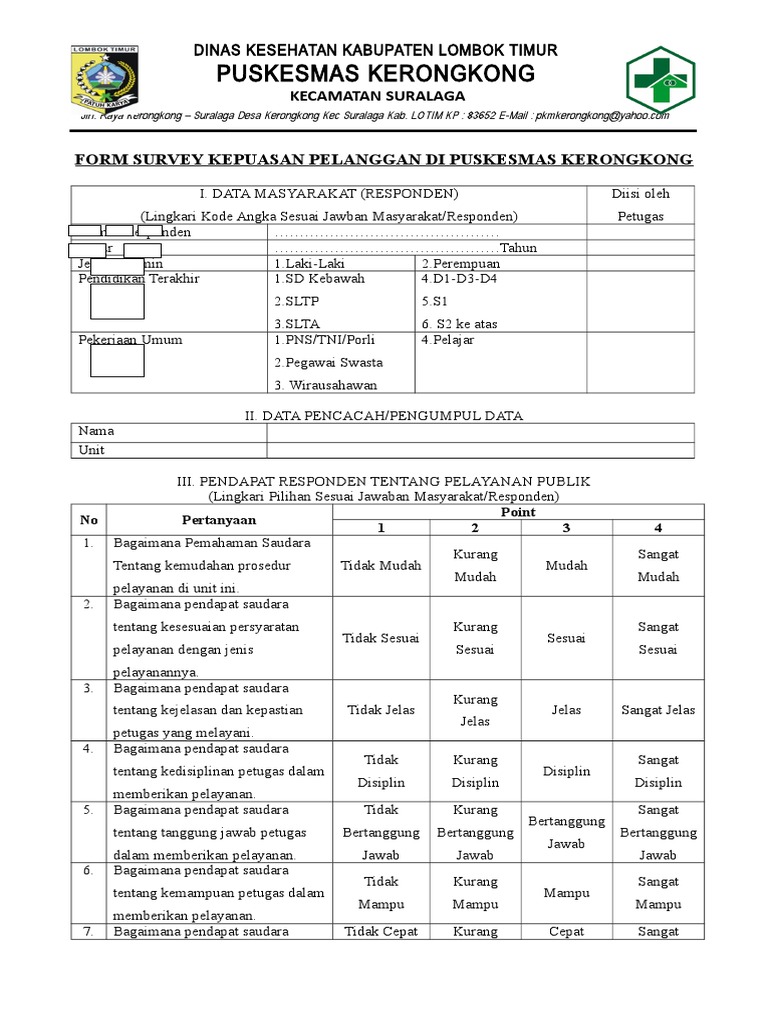 Form Survey Kepuasan Pelanggan Di Puskesmas Kerongkong