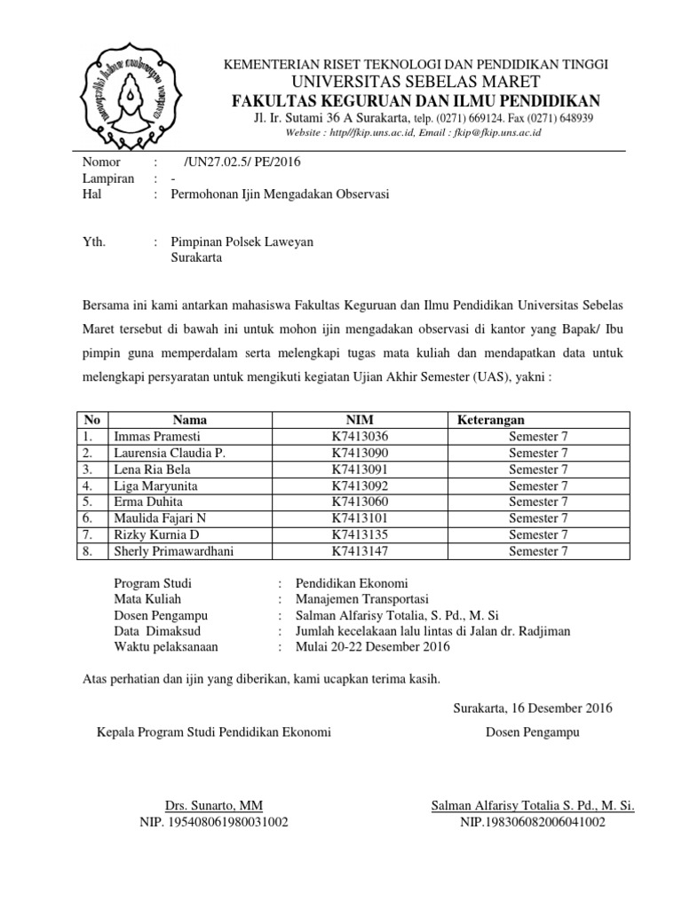 Contoh Surat Permohonan Mengikuti Ujian Akhir Semester 