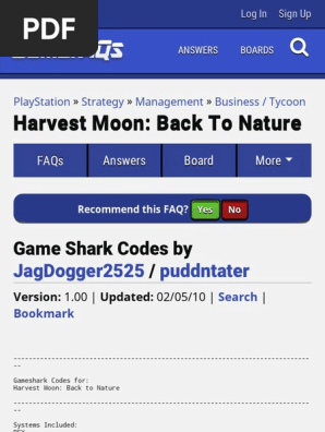 Harvest Moon Back To Nature Game Shark Codes For Playstation By Jagdogger2525 Gamefaqs Fruit Preserves Soup