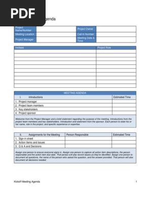 Kickoff Meeting Agenda