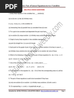 10th Linear Equations in Two Variables MCQ