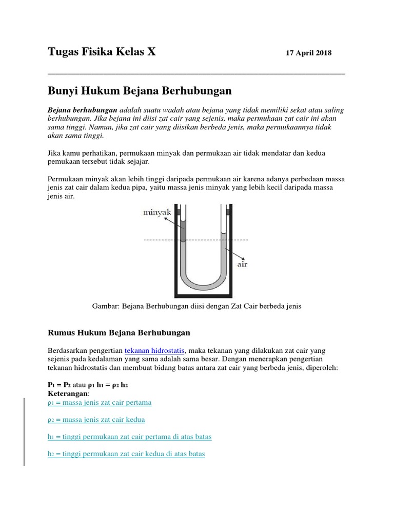 Bunyi Hukum Bejana Berhubungan